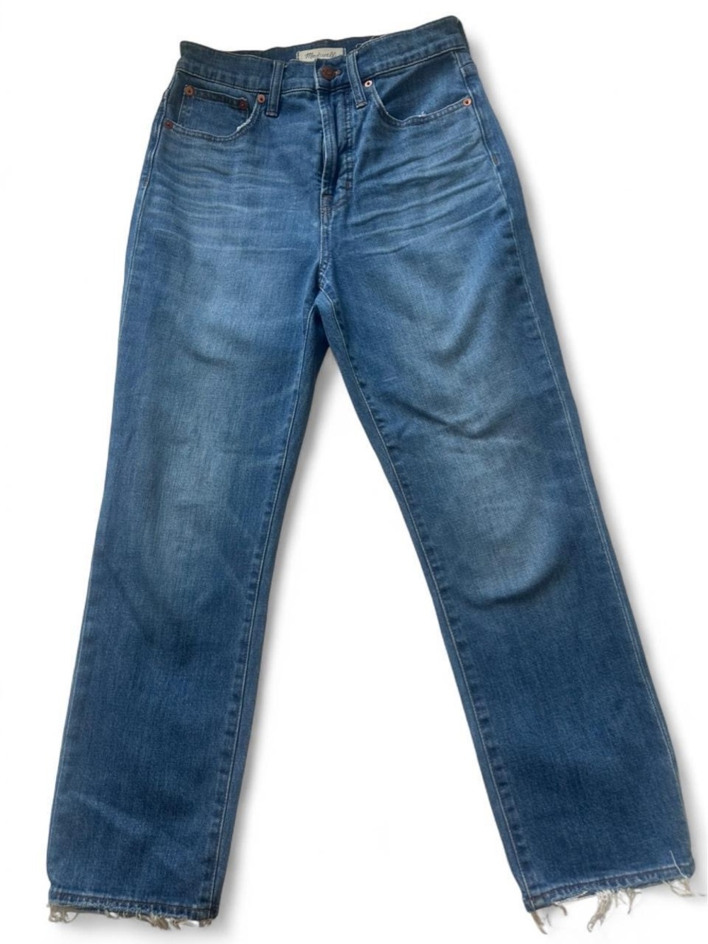 Madewell Women’s Medium Blue Straight-Leg Jeans with Brown Patch - Picture 6 of 8